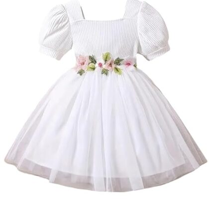 Baby Girl Floral Embroidered Frock with Belt