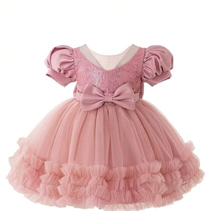 Rollar Frock net Embroidery Work Ruffle Patterned Flared Short Sleeve