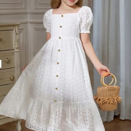 White self design fit & flare dress